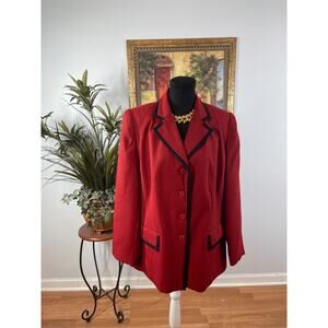 Morgan Miller Blazer Women 18W Red Preppy Contrasting Black Trim Corporate Goth